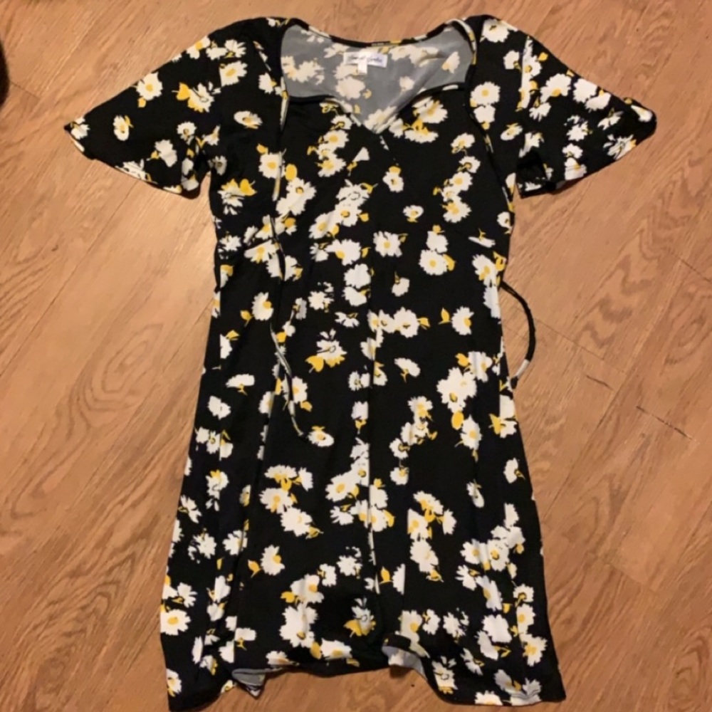 Black Flowey Dress with Yellow & White Flowers